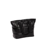 Black quilted Scout tote bag on a white background. Available at Be Charmed