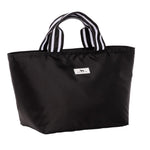 Scout Black lunch bag with striped handles on a white background. Available at Be Charmed