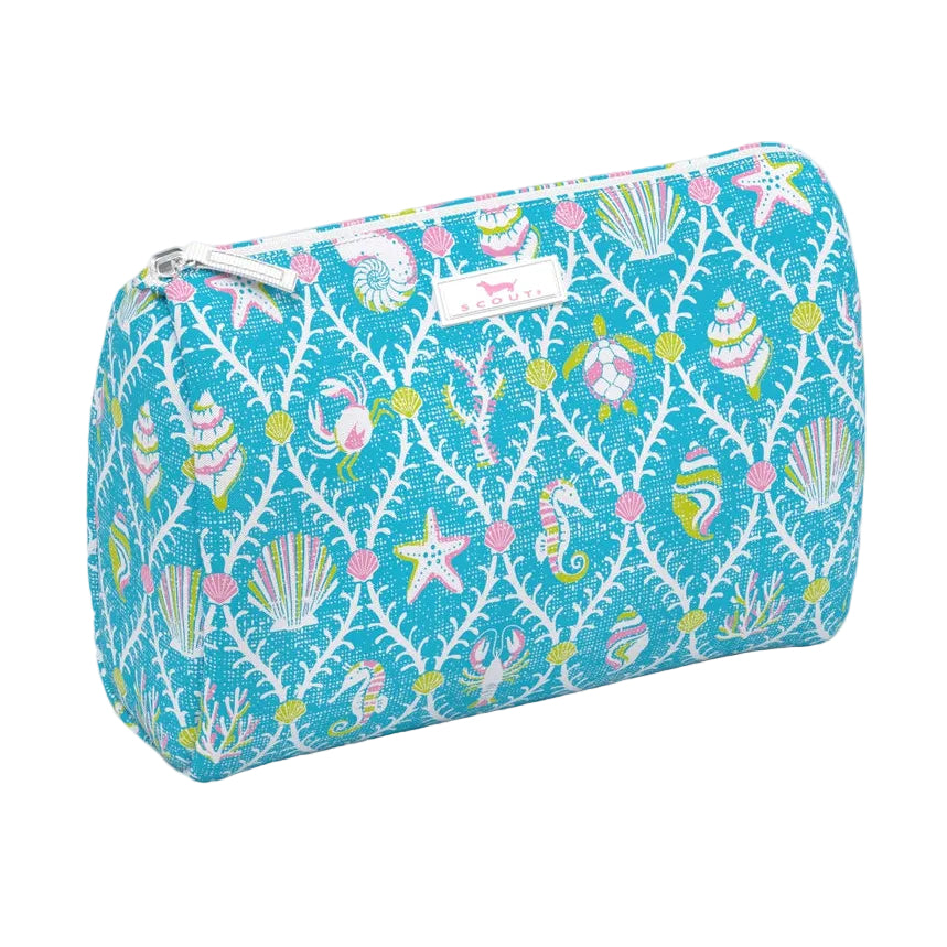 Cosmetic bag with a sea-themed pattern on a white background. Available at Be Charmed