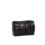 Black quilted Scout cosmetic bag on a white background. Available at Be Charmed