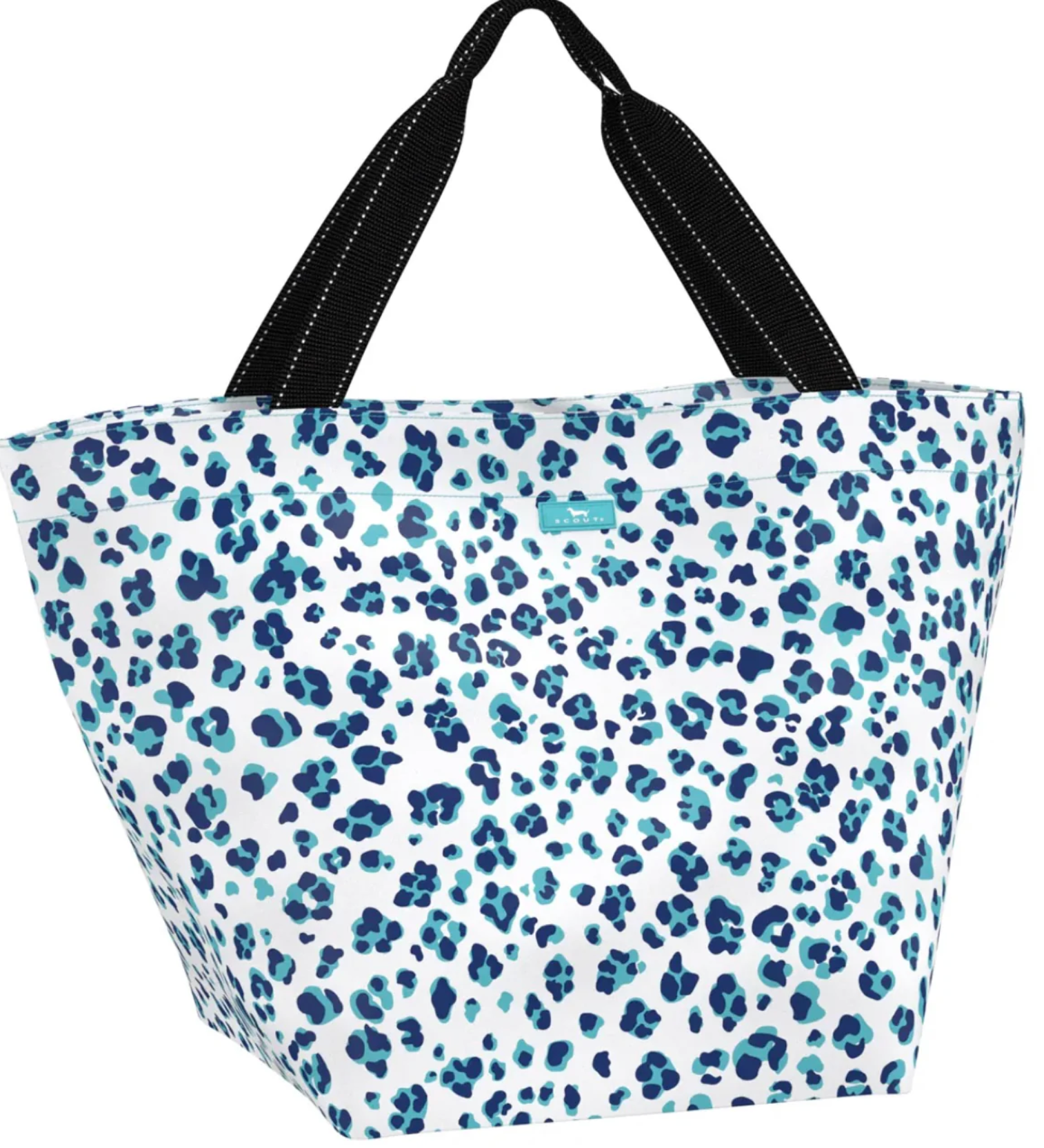 Scout Tote bag with blue animal pattern on a white background. Available at Be Charmed