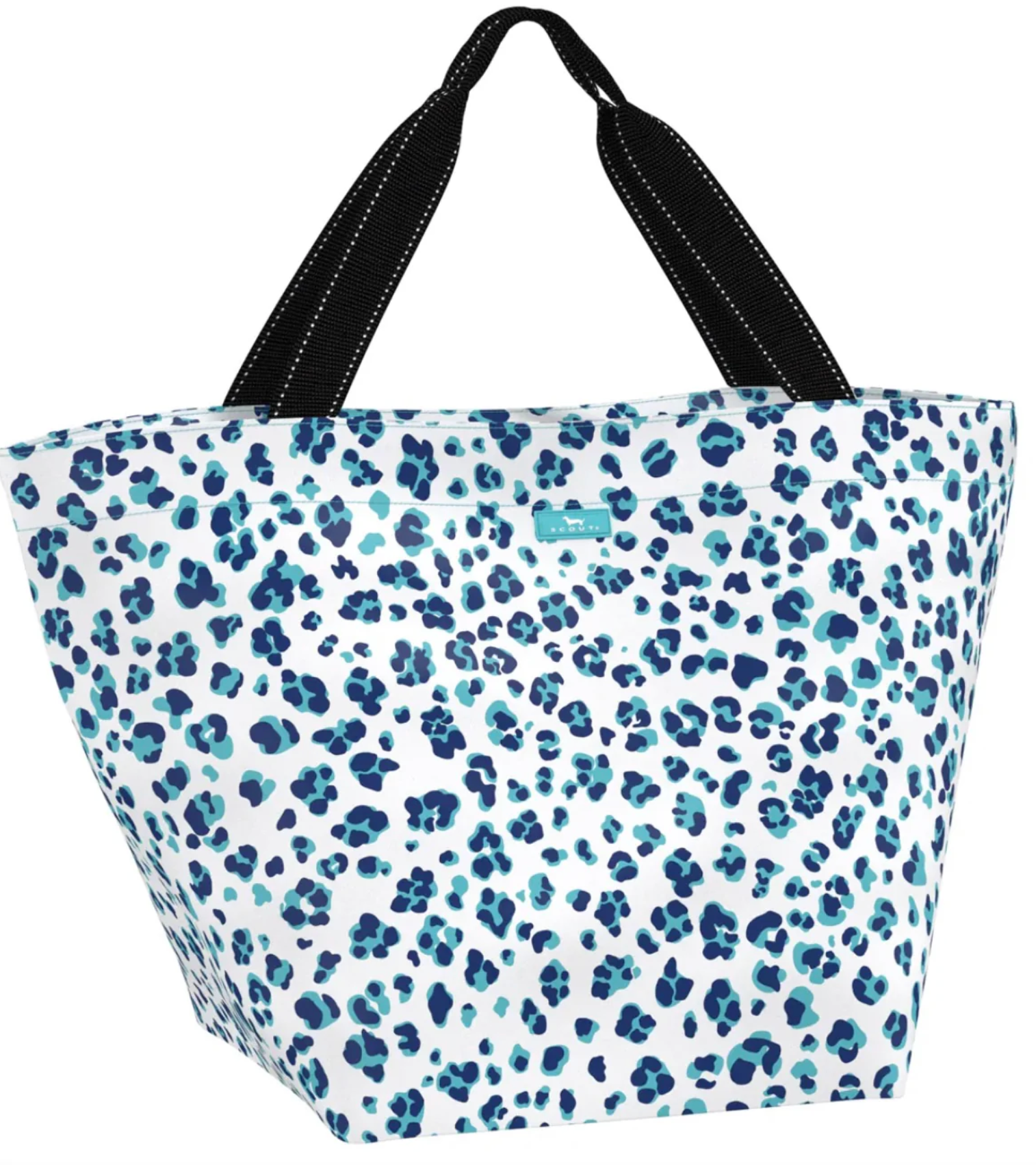 Scout Tote bag with blue animal pattern on a white background. Available at Be Charmed
