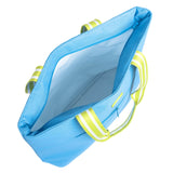 Blue scout cooler bag with yellow straps on a white background. Available at be Charmed