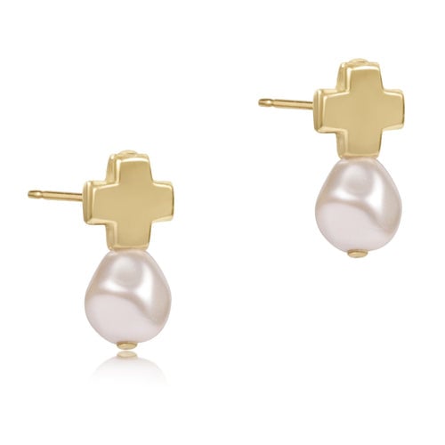 enewton Pearl Signature Cross Gold Stud
