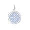 Round lavender pendant with floral design on a white  background. Available at Be Charmed