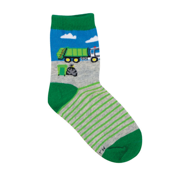Socksmith Kids Socks Garbage Man, size 2–4 years—fun truck-themed toddler socks. Available at Be Charmed