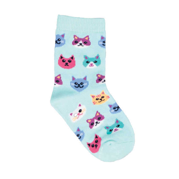Socksmith Kids Socks The Cat’s Meow in Blue, size 2–4 years—cute cat-themed toddler socks. Available at Be Charmed