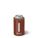 Swig Football 12oz stainless steel can and bottle cooler featuring double-wall vacuum insulation and a non-slip silicone base, available at Be Charmed