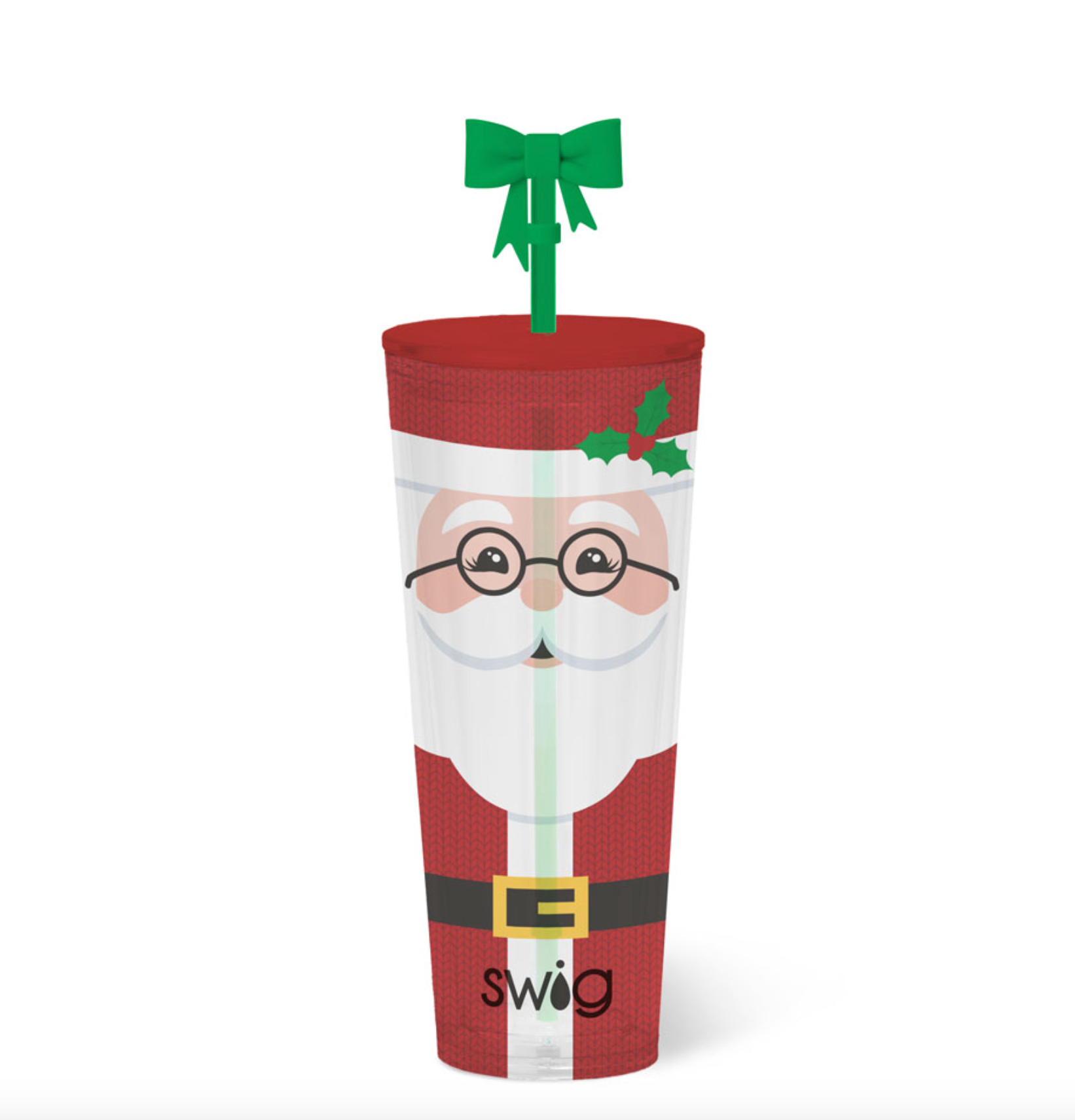 Swig Plastic Mr. Claus Tumbler 24oz – lightweight and durable everyday drinkware. Available at Be Charmed.
