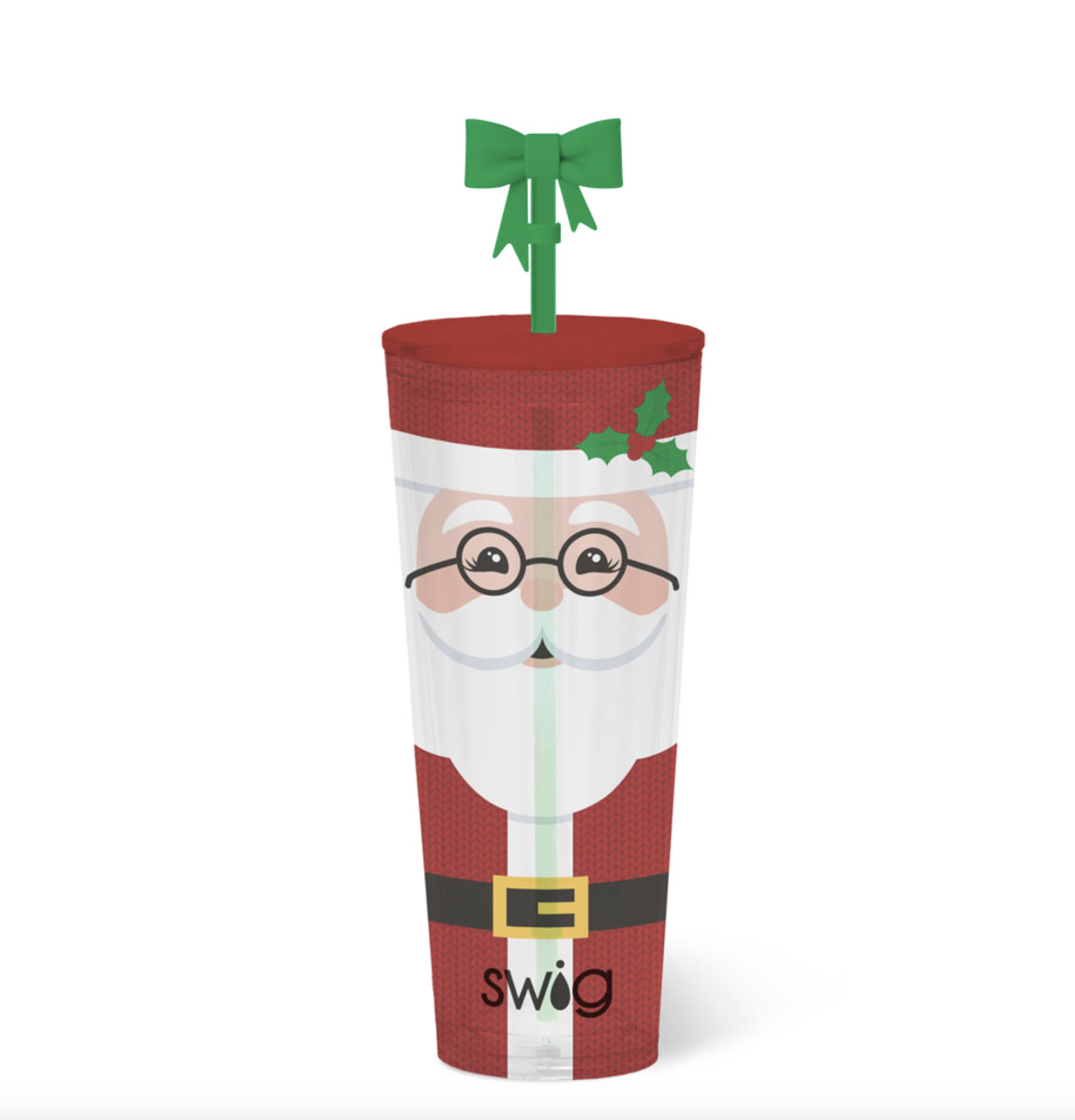 Swig Plastic Mr. Claus Tumbler 24oz – lightweight and durable everyday drinkware. Available at Be Charmed.