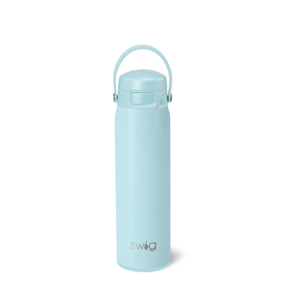 Light blue water bottle with a handle on a white background. Available at Be Charmed