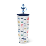 Tumbler with nautical design and 'swig' branding on a white background. Available at Be Charmed
