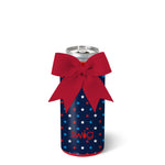 Can cooler with red bow and star pattern on a white background. Available at Be Charmed