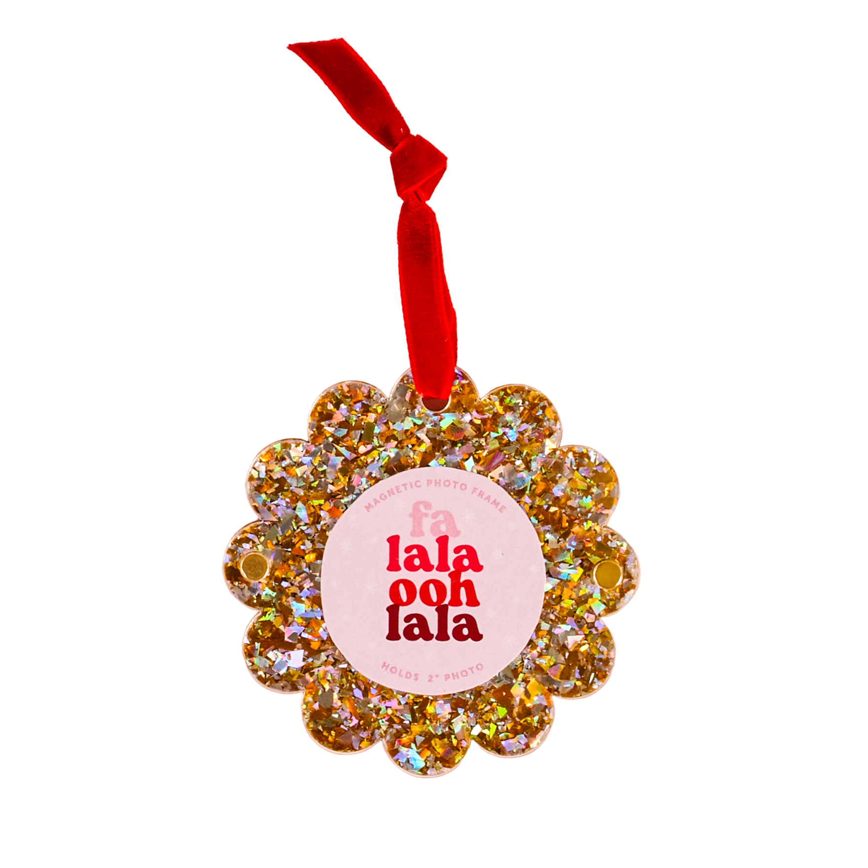 The Darling Effect decorative picture frame ornament with 'fa la la oh la la' text on a white background. Available at Be Charmed. 