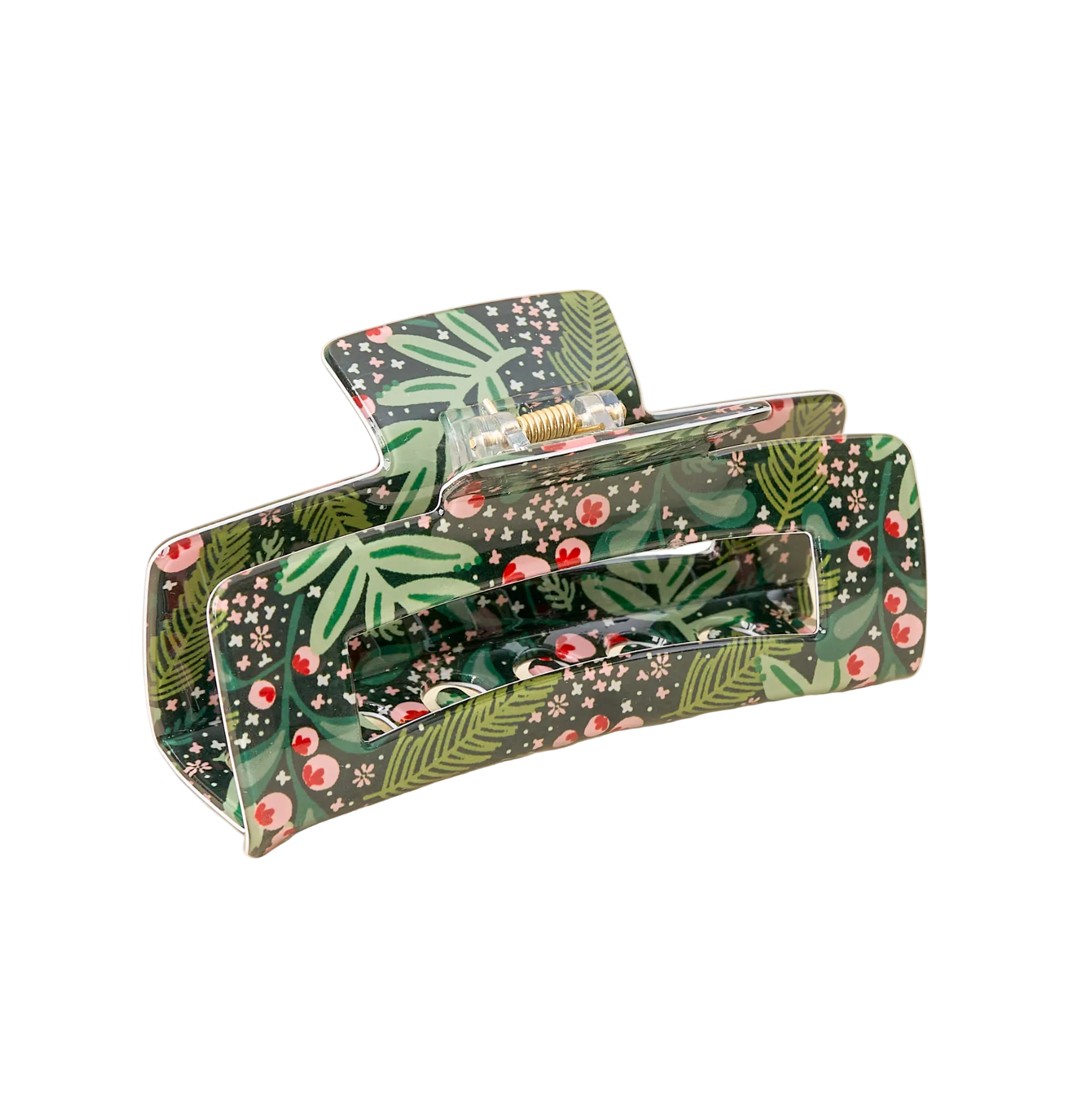 jolly sprig floral-patterned hair clips on a beige background. Available at Be Charmed. 
