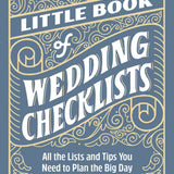 Book cover of 'The Little Book of Wedding Checklists' with decorative text on a blue background. Available at Be Charmed