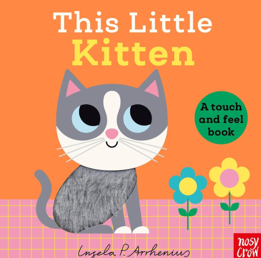 Book cover of 'This Little Kitten' with a cat illustration on an orange background. Available at Be Charmed