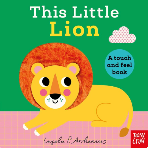 Book cover of 'This Little Lion' with a lion illustration and green background.  Available at Be Charmed