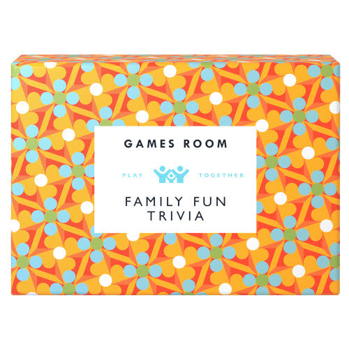 Colorful box of 'Family Fun Trivia' game from 'Games Room'. Available at Be Charmed