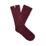 Pair of maroon fuzzy socks on a white background. Available at Be Charmed