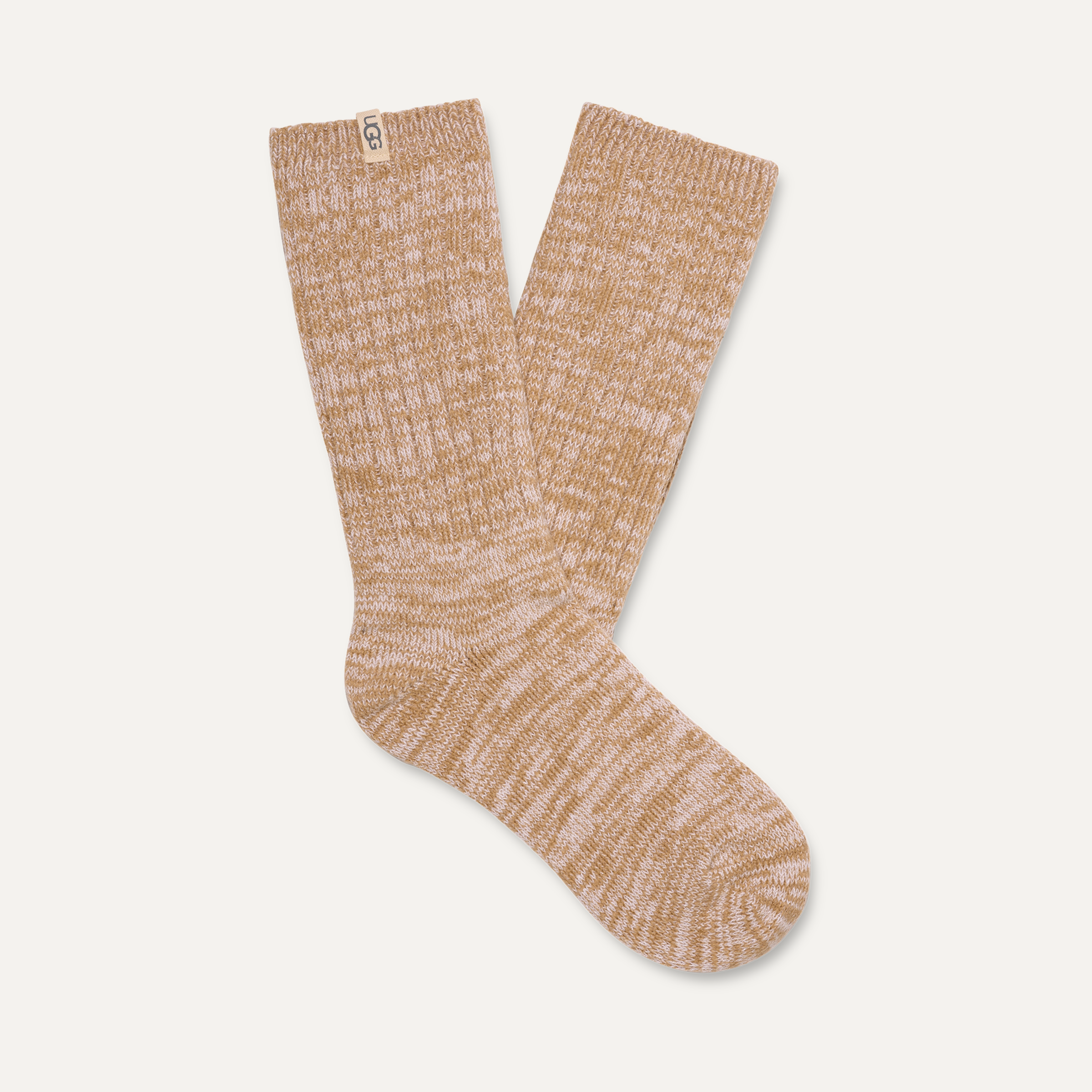 UGG Rib Knit Sand Slouchy Crew Sock – soft rib-knit women’s crew sock with relaxed slouchy fit. Available at Be Charmed.