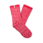 Pair of UGG pink fuzzy socks on a white background. Available at Be Charmed. 