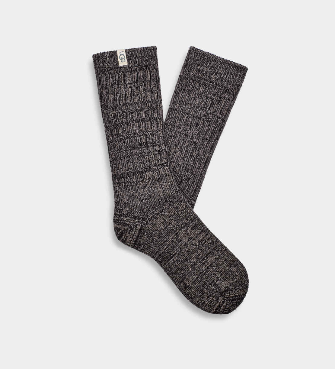 UGG Rib Knit Grey/Black Slouchy Crew Sock – soft rib-knit women’s crew sock with relaxed slouchy fit. Available at Be Charmed.