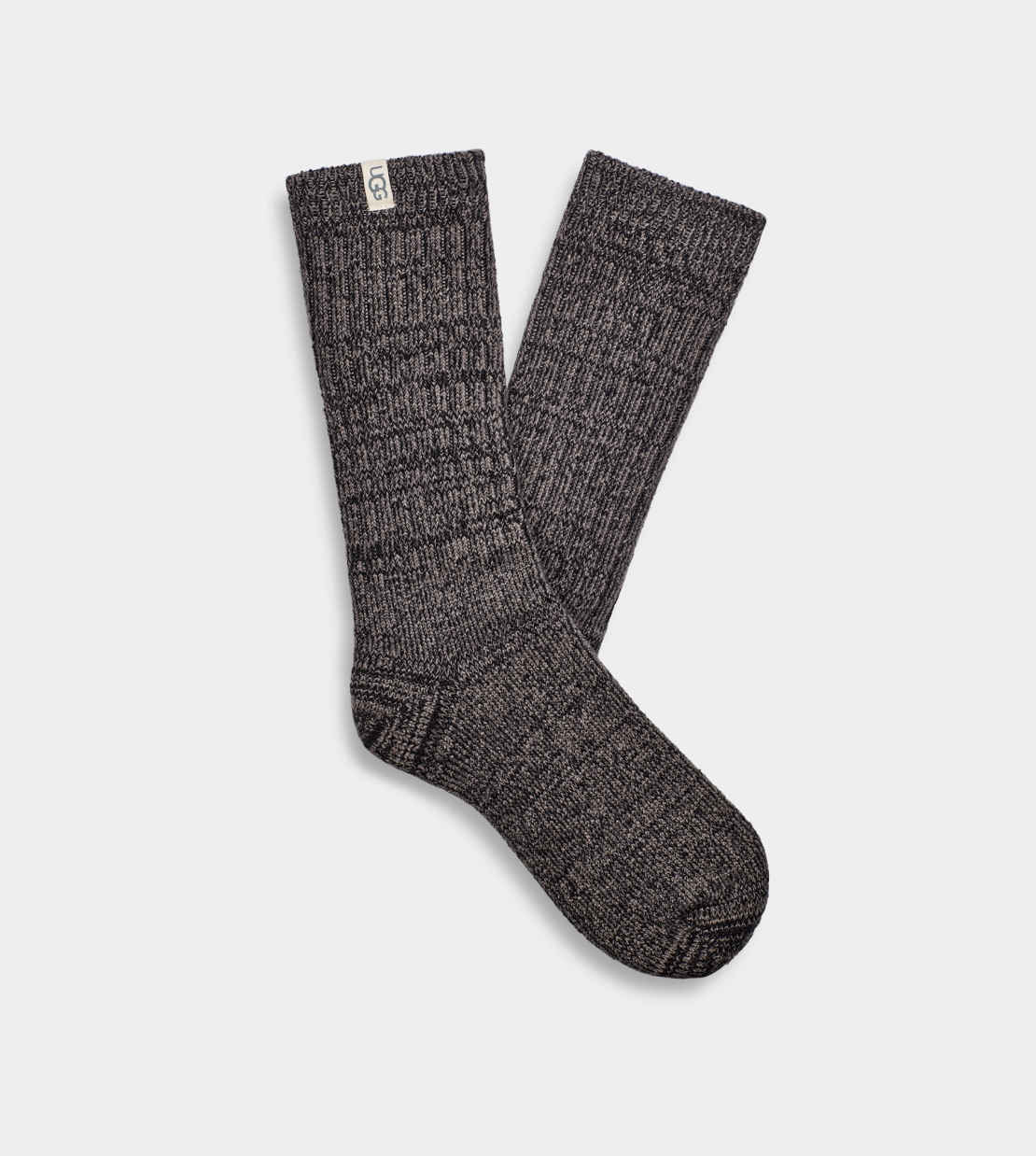 UGG Rib Knit Grey/Black Slouchy Crew Sock – soft rib-knit women’s crew sock with relaxed slouchy fit. Available at Be Charmed.