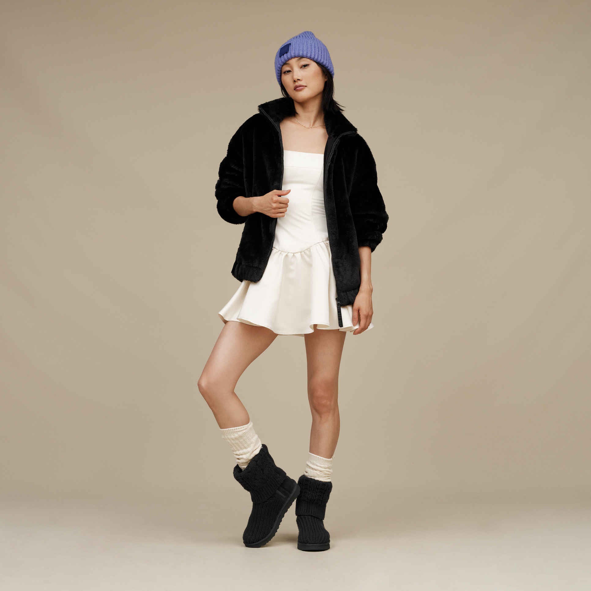UGG Tash Faux Fur Jacket in Black on modal – chic and cozy women’s outerwear with a modern silhouette. Available at Be Charmed.