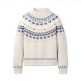 A cream-colored UGG knit sweater featuring a grey and beige Fair Isle pattern with the brand name 'UGG' woven across the chest, displayed on a clean white background. Available at Be Charmed