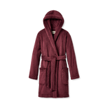 Maroon hooded ugg fluffy soft robe on a white background