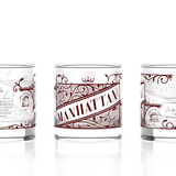 Well Told History of American Cocktails Manhattan Rock Glasses featuring illustrated cocktail designs unique barware gift for home bars Available at Be Charmed