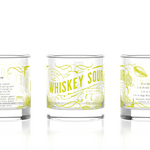 Well Told History of American Cocktails WHiskey Sour Rock Glasses featuring illustrated cocktail designs unique barware gift for home bars Available at Be Charmed