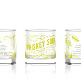 Well Told History of American Cocktails WHiskey Sour Rock Glasses featuring illustrated cocktail designs unique barware gift for home bars Available at Be Charmed