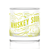 Clear glass with yellow text and design on a white background. Available at Be Charmed