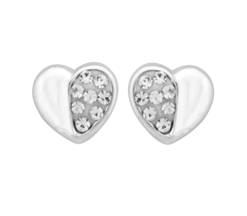 Wheeler Sterling Silver Crystal Heart Earrings, delicate heart-shaped design with sparkling crystal, available at Be Charmed.