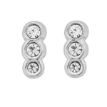 Wheeler sterling silver crystal round stud earrings, polished silver setting with a sparkling solitaire crystal, available at Be Charmed.