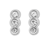 Wheeler sterling silver crystal round stud earrings, polished silver setting with a sparkling solitaire crystal, available at Be Charmed.