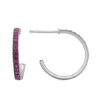 Wheeler Sterling Silver Pink Crystal Hoop Earrings, polished silver hoops featuring sparkling pink crystals, available at Be Charmed.
