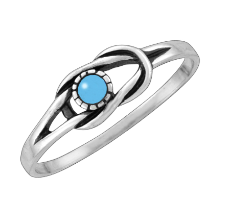 Wheeler Sterling Silver Ring Turquoise Infinity, polished silver band featuring an infinity symbol with turquoise stones, available at Be Charmed.