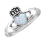Wheeler Sterling Silver Ring White Opal Claddagh featuring a traditional Irish design with a synthetic white opal centerpiece, available at Be Charmed.