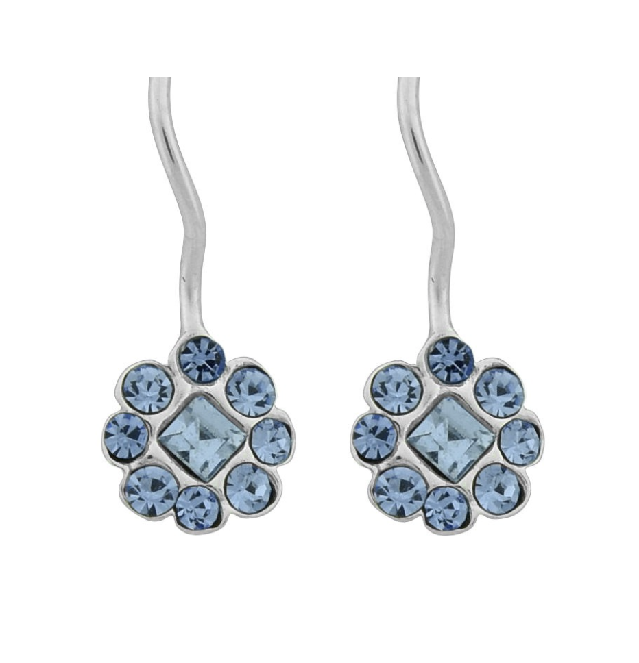 Wheeler Sterling Silver Sapphire Dangle Flower Earrings, featuring sparkling blue sapphire crystal floral charms, available at Be Charmed.