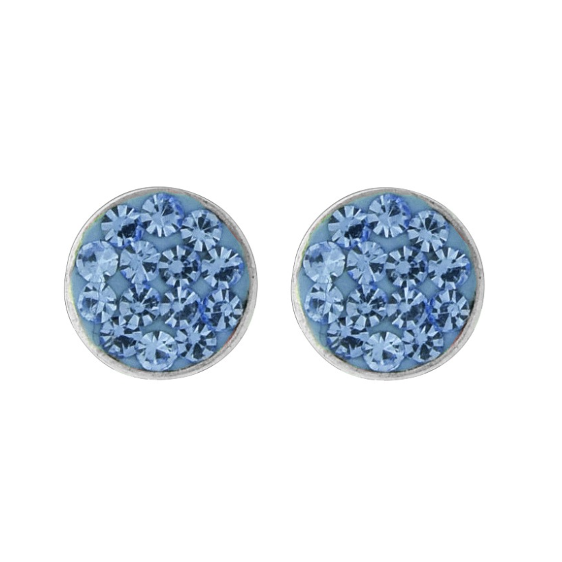 Wheeler Sterling Silver Sapphire Round Earrings, featuring a polished round blue sapphire stone, available at Be Charmed.