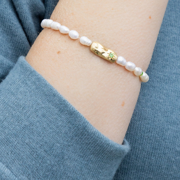 Scout Curated Wears Pearl Affirmation Bracelet in Luck and Gold available at Be Charmed.