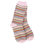 World’s Softest Socks Pink Stripe Boho Crew – ultra-soft socks with a cozy boho-inspired design. Available at Be Charmed.
