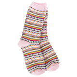 World’s Softest Socks Pink Stripe Boho Crew – ultra-soft socks with a cozy boho-inspired design. Available at Be Charmed.