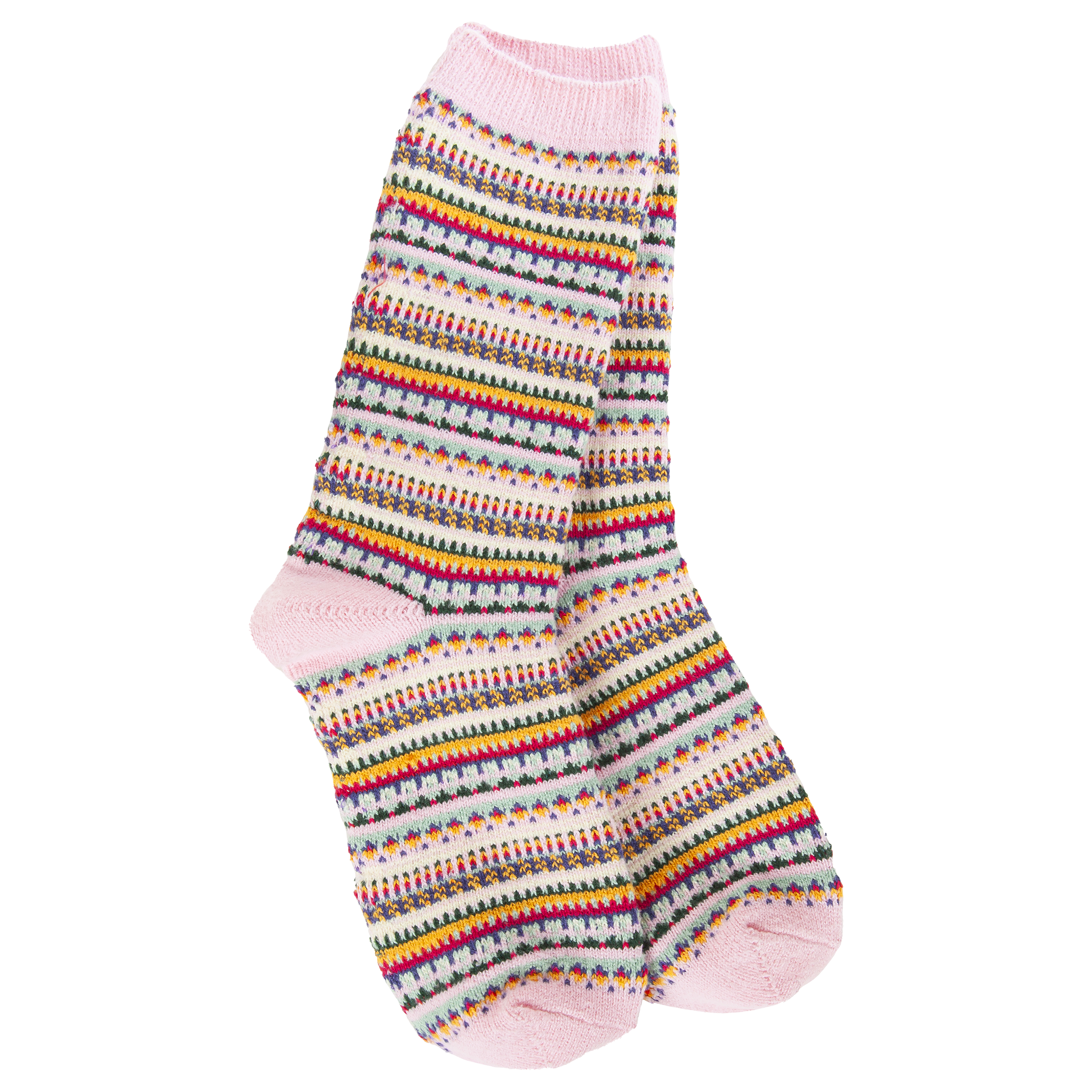 World’s Softest Socks Pink Stripe Boho Crew – ultra-soft socks with a cozy boho-inspired design. Available at Be Charmed.